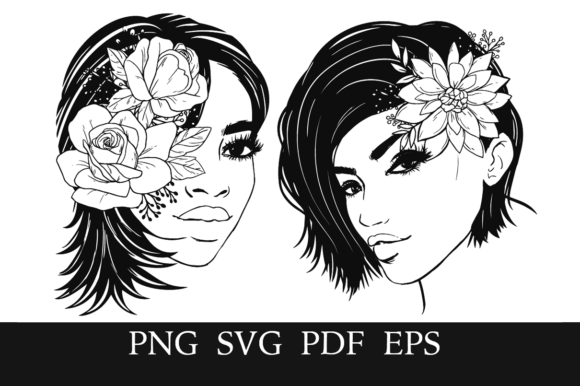 2 Floral Lovely Short Hair Women Graphics and Illustrations Review