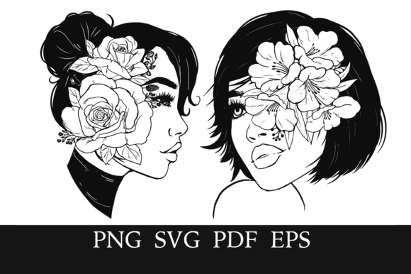 2 Glamorous Floral Line Art Women Graphics and Illustrations Review