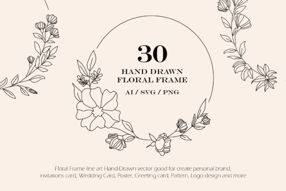30 Floral Frame Line Art Hand-Drawn Graphics for Illustrations