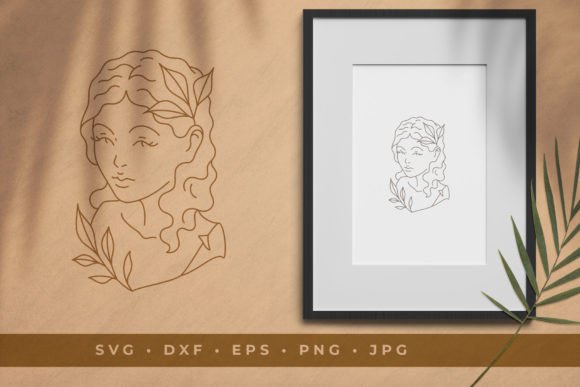 Beautiful Woman Face Floral Line Art Graphics and Illustrations