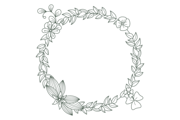 Botanical Wreath Drawing. Floral Decorat Graphics and Illustrations