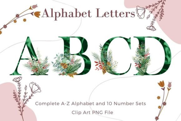 Christmas Floral Alphabet Poinsettia Graphics & Illustrations Review