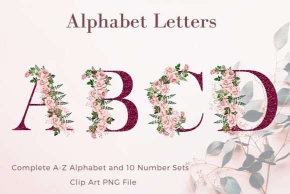 Floral Alphabet Red Glitter Sublimation for Graphics and Illustrations