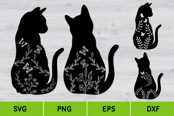 Floral Cat, Black Cat, Black Cat Lover, Svg Graphics & Illustrations