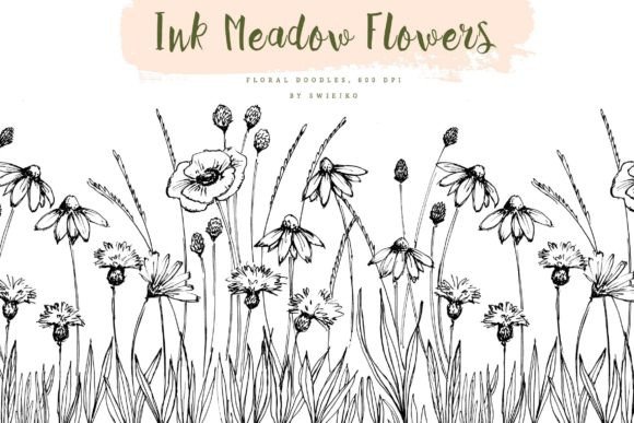 Floral Doodle, Ink Flowers, Meadow Graphics & Illustrations Review