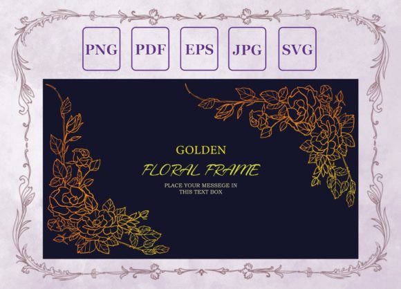 Gold Floral Frame. Gold Gradient Vector Graphics for Handmade Illustrations