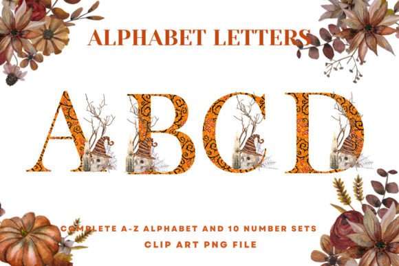Halloween Alphabet Boho Floral Skull Graphics & Illustrations Review