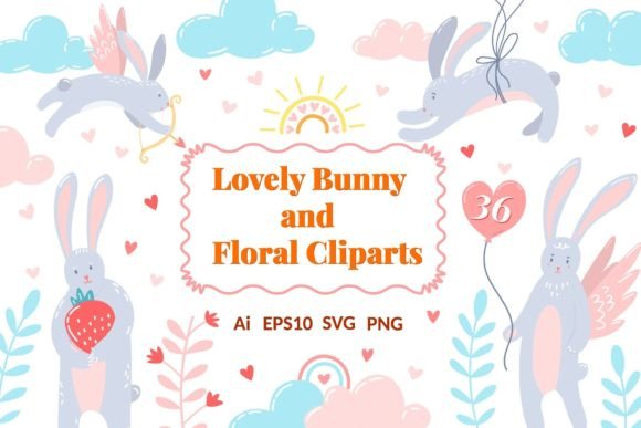 Lovely Bunny Floral Clipart Graphics & Illustrations Review