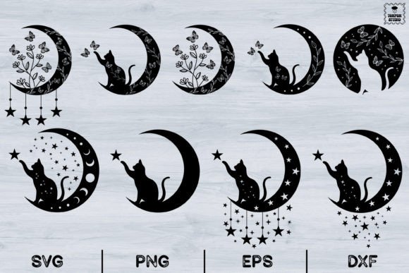 Moon Cat, Floral Moon, Butterflies, Svg Graphics and Illustrations