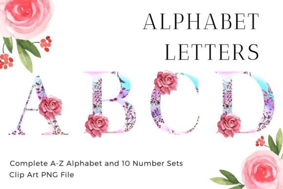 Rainbow Rose Alphabet Sublimation Floral: Graphics & Illustrations Review