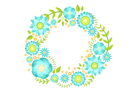 Round Floral Ornament with Blue Flowers: Premium Graphics for Illustrations