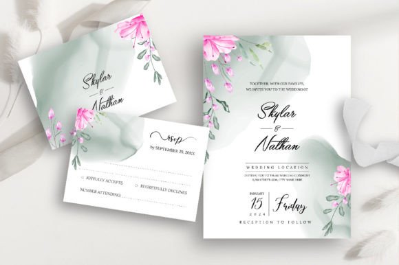 Watercolor Floral Wedding Invitation Graphics for Modern Illustrations